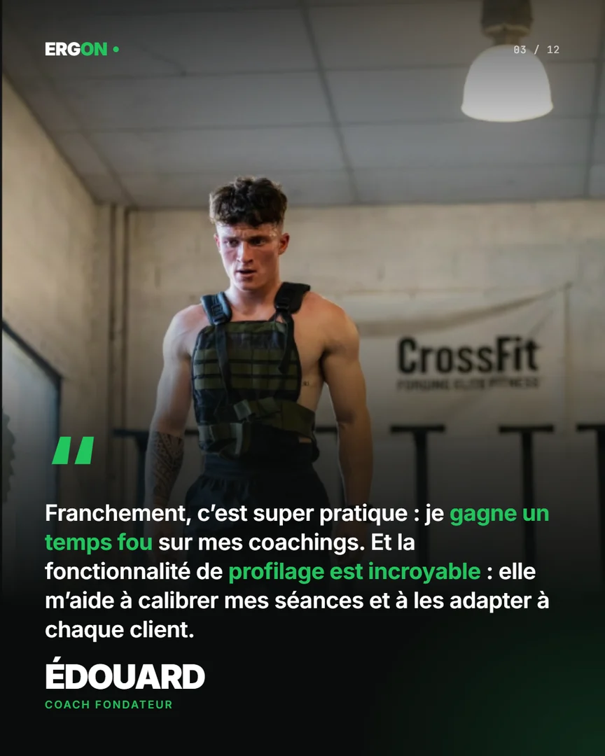 Édouard, coach fondateur : « Franchement, c'est super pratique : je gagne un temps fou sur mes coachings. Et la fonctionnalité de profilage est incroyable : elle m'aide à calibrer mes séances et à les adapter à chaque client. »